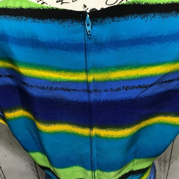 Sag Harbor Dress Petite bright colored stripes sheath with round collar Size 8P - Picture 6 of 12